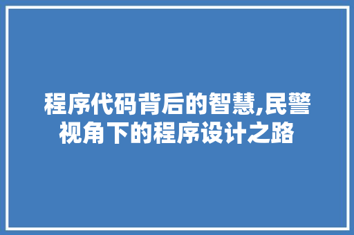 程序代码背后的智慧,民警视角下的程序设计之路 程序代码背后的智慧,民警视角下的程序设计之路 网站建设公司