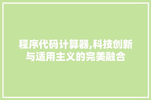 程序代码计算器,科技创新与适用主义的完美融合