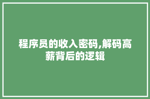 程序员的收入密码,解码高薪背后的逻辑