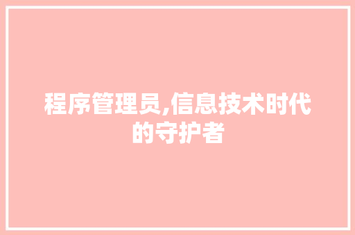 程序管理员,信息技术时代的守护者