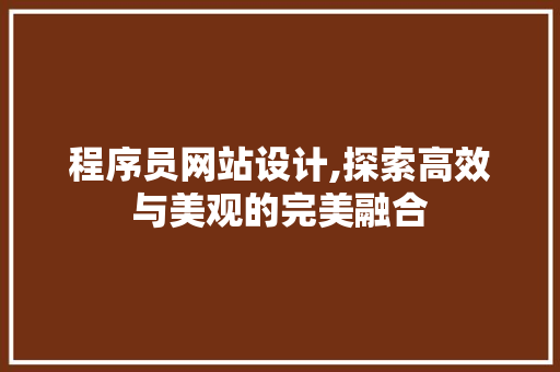 程序员网站设计,探索高效与美观的完美融合