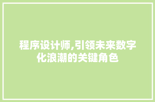 程序设计师,引领未来数字化浪潮的关键角色 程序设计师,引领未来数字化浪潮的关键角色 神马SEO