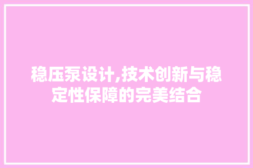稳压泵设计,技术创新与稳定性保障的完美结合