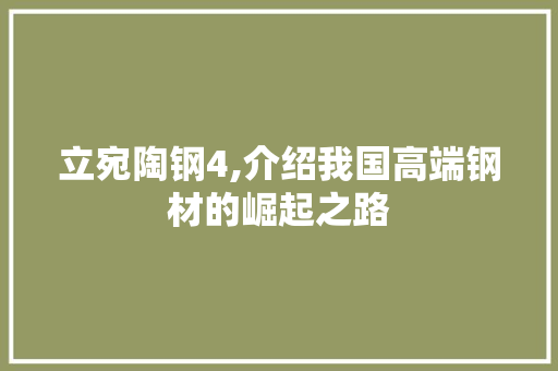 立宛陶钢4,介绍我国高端钢材的崛起之路