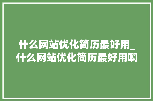 什么网站优化简历最好用_什么网站优化简历最好用啊。