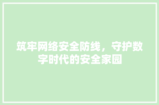 筑牢网络安全防线，守护数字时代的安全家园