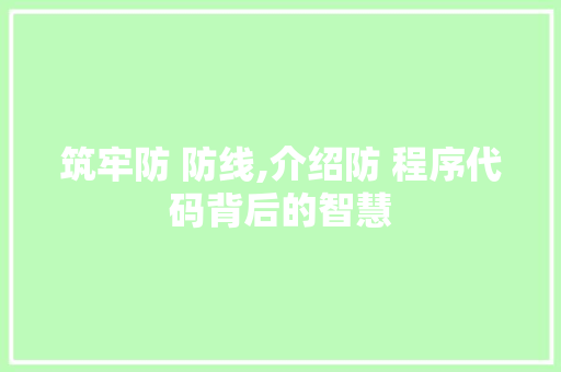 筑牢防 防线,介绍防 程序代码背后的智慧 筑牢防 防线,介绍防 程序代码背后的智慧 神马SEO
