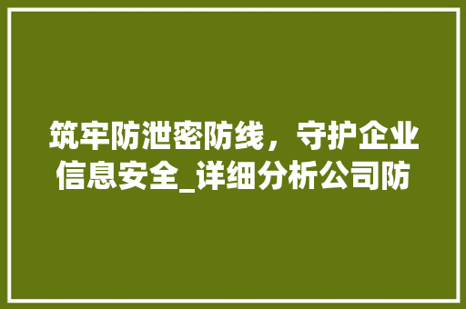 筑牢防泄密防线，守护企业信息安全_详细分析公司防泄密软件