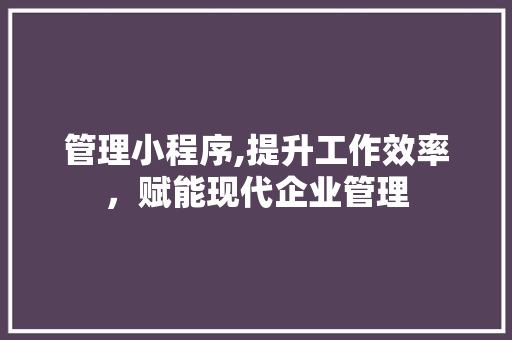 管理小程序,提升工作效率，赋能现代企业管理 管理小程序,提升工作效率，赋能现代企业管理 网站建设公司