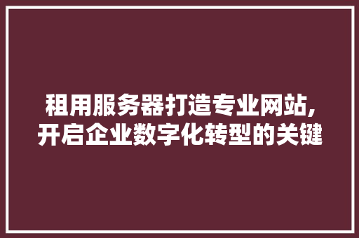 租用服务器打造专业网站,开启企业数字化转型的关键一步 租用服务器打造专业网站,开启企业数字化转型的关键一步 SEO关键词
