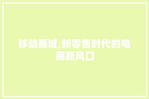 移动商城,新零售时代的电商新风口