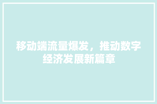 移动端流量爆发，推动数字经济发展新篇章 移动端流量爆发，推动数字经济发展新篇章 搜狗SEO