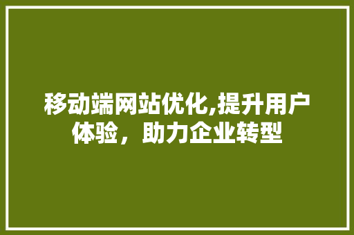 移动端网站优化,提升用户体验，助力企业转型