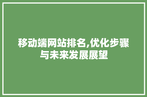 移动端网站排名,优化步骤与未来发展展望