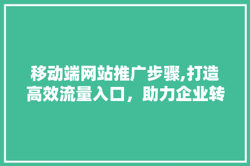 移动端网站推广步骤,打造高效流量入口，助力企业转型升级
