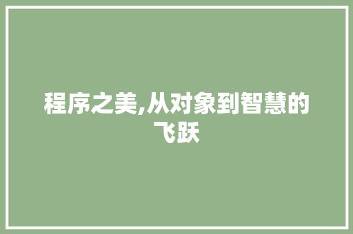 程序之美,从对象到智慧的飞跃