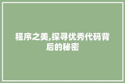 程序之美,探寻优秀代码背后的秘密