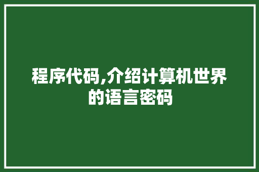 程序代码,介绍计算机世界的语言密码