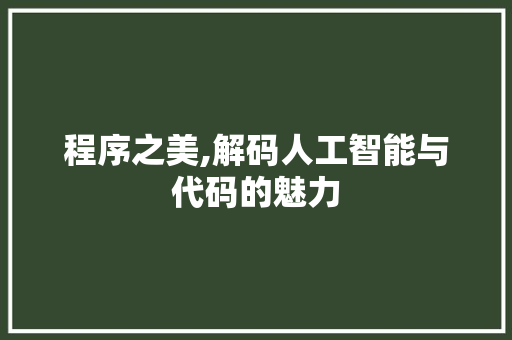 程序之美,解码人工智能与代码的魅力
