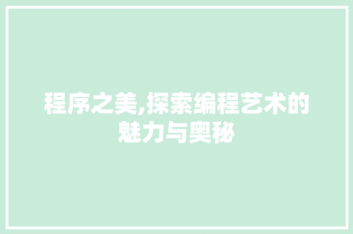 程序之美,探索编程艺术的魅力与奥秘 程序之美,探索编程艺术的魅力与奥秘 SEO关键词