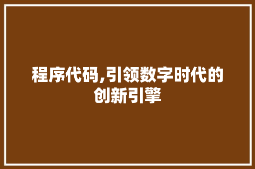 程序代码,引领数字时代的创新引擎