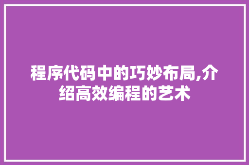程序代码中的巧妙布局,介绍高效编程的艺术