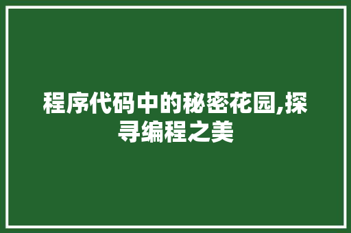 程序代码中的秘密花园,探寻编程之美