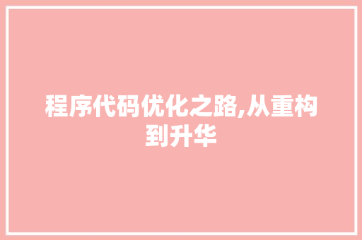 程序代码优化之路,从重构到升华