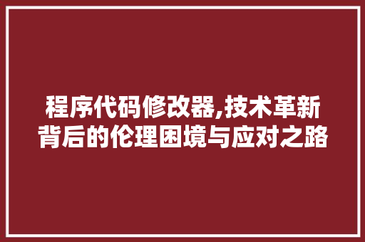 程序代码修改器,技术革新背后的伦理困境与应对之路