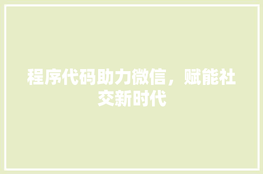 程序代码助力微信，赋能社交新时代