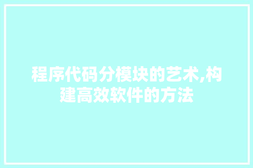 程序代码分模块的艺术,构建高效软件的方法