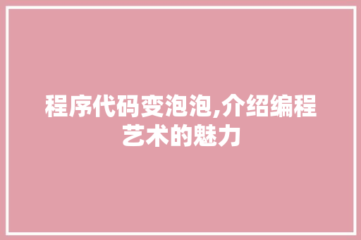 程序代码变泡泡,介绍编程艺术的魅力