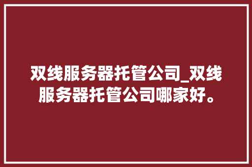 双线服务器托管公司_双线服务器托管公司哪家好。