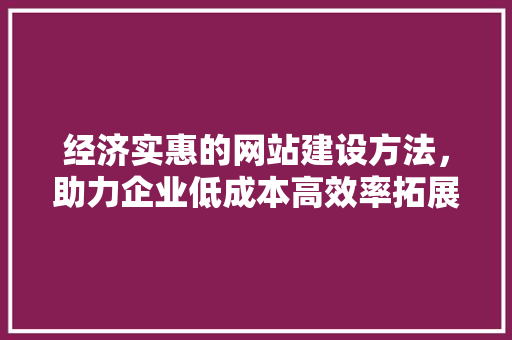 经济实惠的网站建设方法，助力企业低成本高效率拓展市场