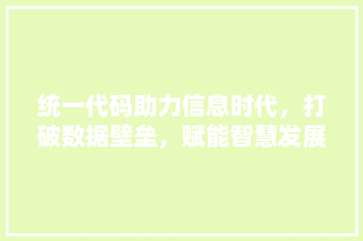 统一代码助力信息时代，打破数据壁垒，赋能智慧发展
