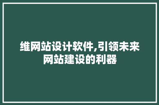 维网站设计软件,引领未来网站建设的利器