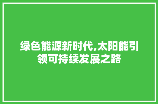 绿色能源新时代,太阳能引领可持续发展之路