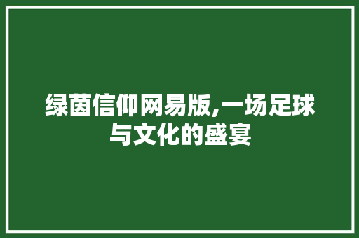 绿茵信仰网易版,一场足球与文化的盛宴 绿茵信仰网易版,一场足球与文化的盛宴 神马SEO