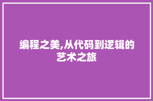 编程之美,从代码到逻辑的艺术之旅
