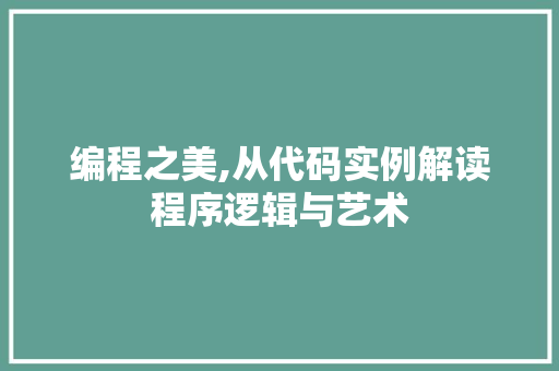 编程之美,从代码实例解读程序逻辑与艺术