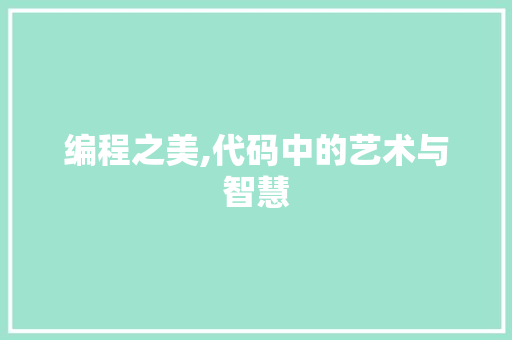 编程之美,代码中的艺术与智慧 编程之美,代码中的艺术与智慧 必应SEO