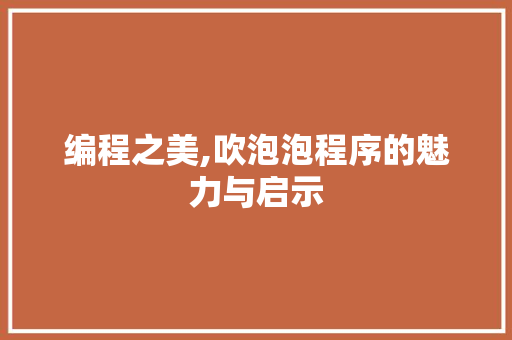 编程之美,吹泡泡程序的魅力与启示 编程之美,吹泡泡程序的魅力与启示 必应SEO