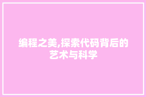 编程之美,探索代码背后的艺术与科学