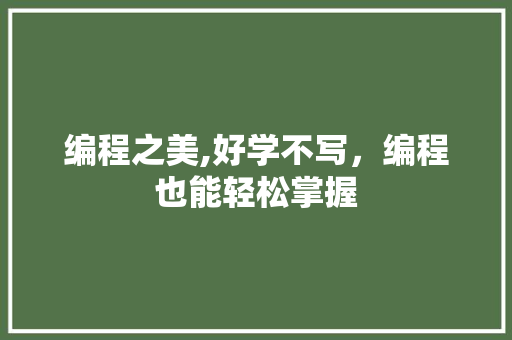 编程之美,好学不写，编程也能轻松掌握