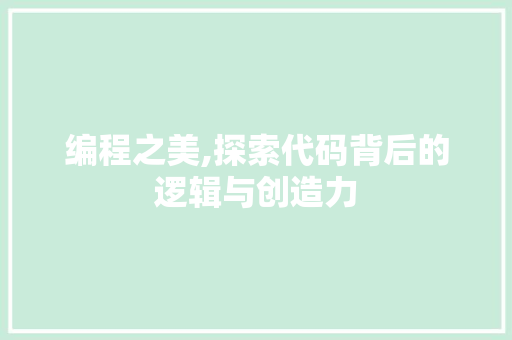 编程之美,探索代码背后的逻辑与创造力