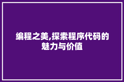 编程之美,探索程序代码的魅力与价值