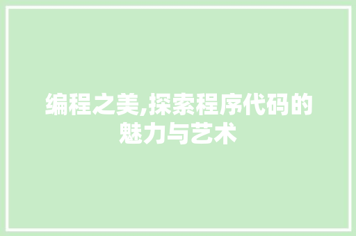 编程之美,探索程序代码的魅力与艺术 编程之美,探索程序代码的魅力与艺术 神马SEO