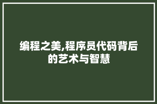 编程之美,程序员代码背后的艺术与智慧 编程之美,程序员代码背后的艺术与智慧 必应SEO