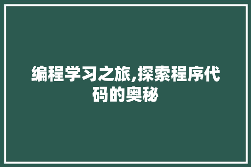 编程学习之旅,探索程序代码的奥秘