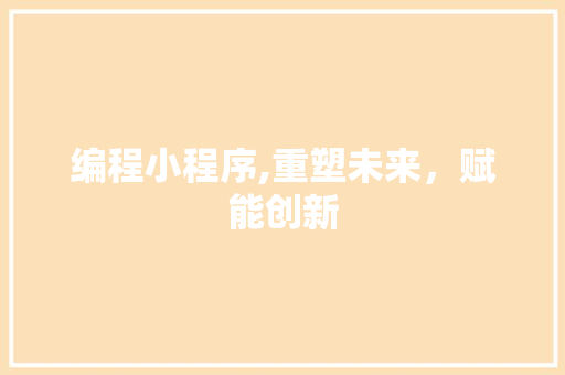 编程小程序,重塑未来，赋能创新